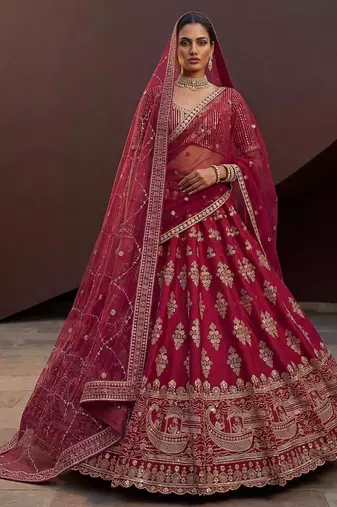 rani pink silk blend embroidered lehenga choli