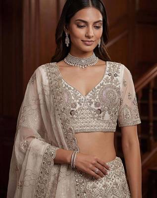 beige net embroidered lehenga choli 2