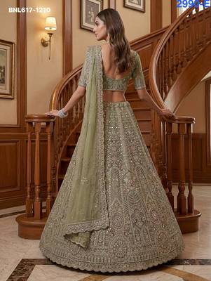 light parrot green net embroidered lehenga choli 3