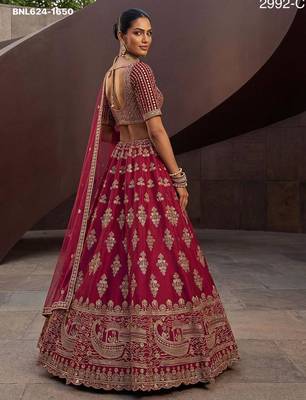 rani pink silk blend embroidered lehenga choli 3
