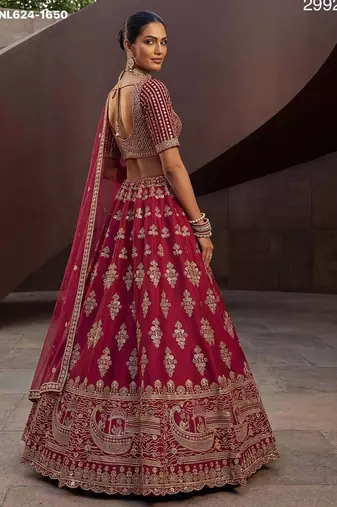 rani pink silk blend embroidered lehenga choli