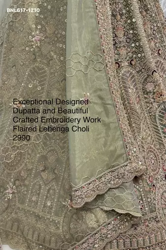 light parrot green net embroidered lehenga choli