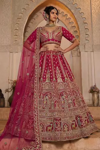 pink silk embroidered lehenga choli