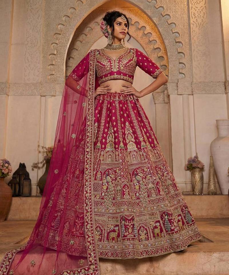 pink silk embroidered lehenga choli