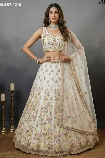 cream net embroidered lehenga choli