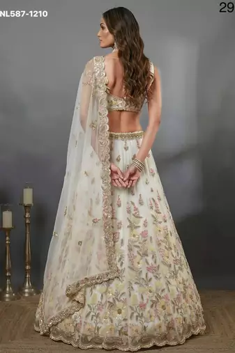 cream net embroidered lehenga choli