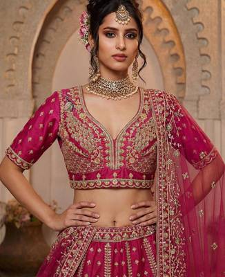 pink silk embroidered lehenga choli 2