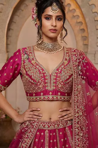 pink silk embroidered lehenga choli