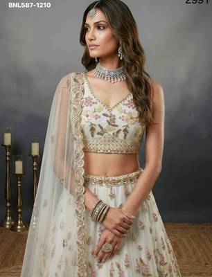 cream net embroidered lehenga choli 3