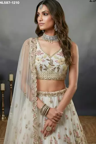 cream net embroidered lehenga choli