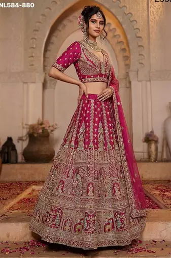 pink silk embroidered lehenga choli