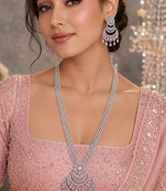 Rhodium Finish Bridal AD Long Necklace Set