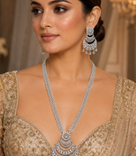 Rhodium finish premium cz long necklace set