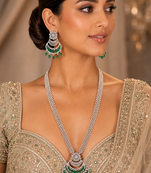 Rhodium finish grand bridal american diamond necklace set