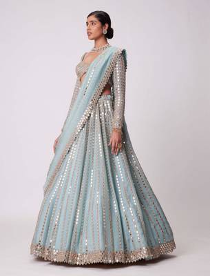 sky blue silk blend embroidered  lehenga choli 2
