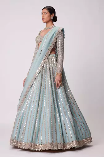sky blue silk blend embroidered  lehenga choli