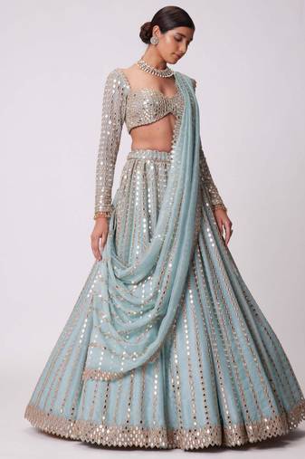 sky blue silk blend embroidered  lehenga choli