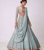 sky blue silk blend embroidered  lehenga choli