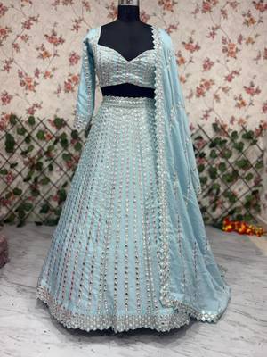 sky blue silk blend embroidered  lehenga choli 4