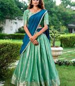 green art silk printed Onam lehenga choli