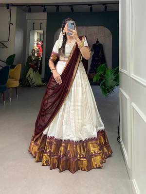 cream art silk woven Onam lehenga choli 4