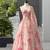 pink organza printed  lehenga choli with free size upto 42