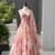 pink organza printed  lehenga choli with free size upto 42