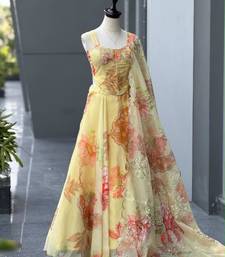 light lemon organza printed  lehenga choli with free size upto 42