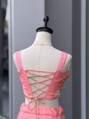 pink organza printed  lehenga choli with free size upto 42 3