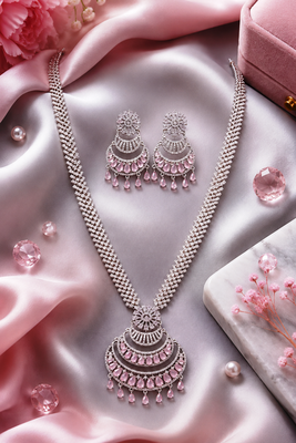 Rhodium Finish Bridal AD Long Necklace Set 2