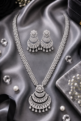 Rhodium finish premium cz long necklace set 2
