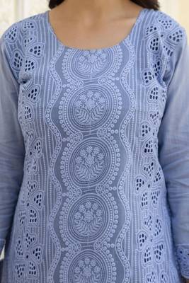 Elegant blue chikankari cotton suit set with dupatta 4