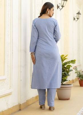 Elegant blue chikankari cotton suit set with dupatta 5