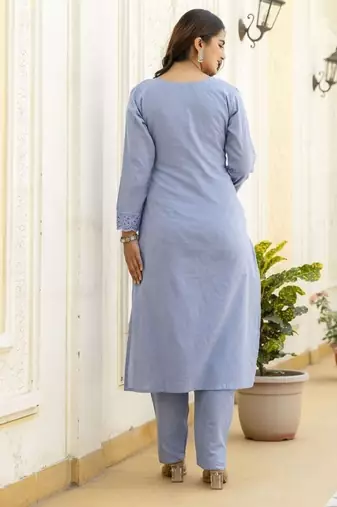 Elegant blue chikankari cotton suit set with dupatta