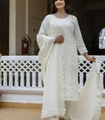 Elegant off white chikankari cotton suit set with dupatta