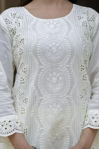 Elegant off white chikankari cotton suit set with dupatta