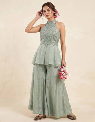Mint green fandy crush beads work sharara palazzo set 1