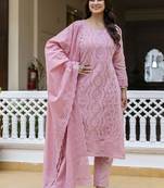 Elegant pink chikankari cotton suit set with dupatta