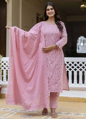 Elegant pink chikankari cotton suit set with dupatta 2
