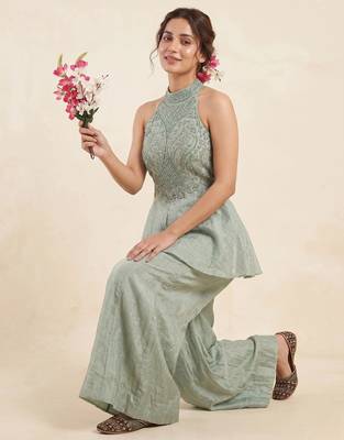 Mint green fandy crush beads work sharara palazzo set 2