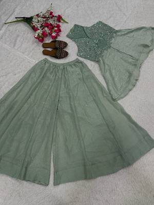Mint green fandy crush beads work sharara palazzo set 4