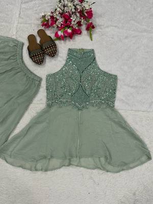 Mint green fandy crush beads work sharara palazzo set 5