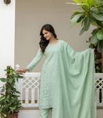 Elegant sea-green chikankari cotton suit set with dupatta