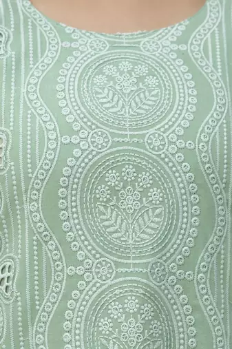 Elegant sea-green chikankari cotton suit set with dupatta