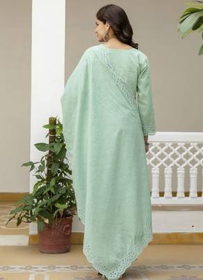 Elegant sea-green chikankari cotton suit set with dupatta 5