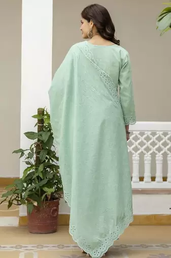 Elegant sea-green chikankari cotton suit set with dupatta
