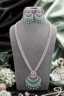 Rhodium finish premium long american diamond necklace set 4