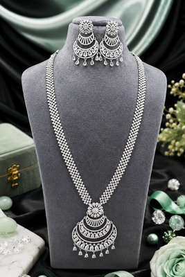 Rhodium finish premium cz long necklace set 4