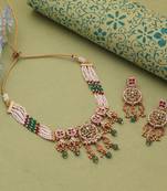 Multi color matte gold choker kundan necklace set