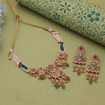 Multi color matte gold kundan choker set 1